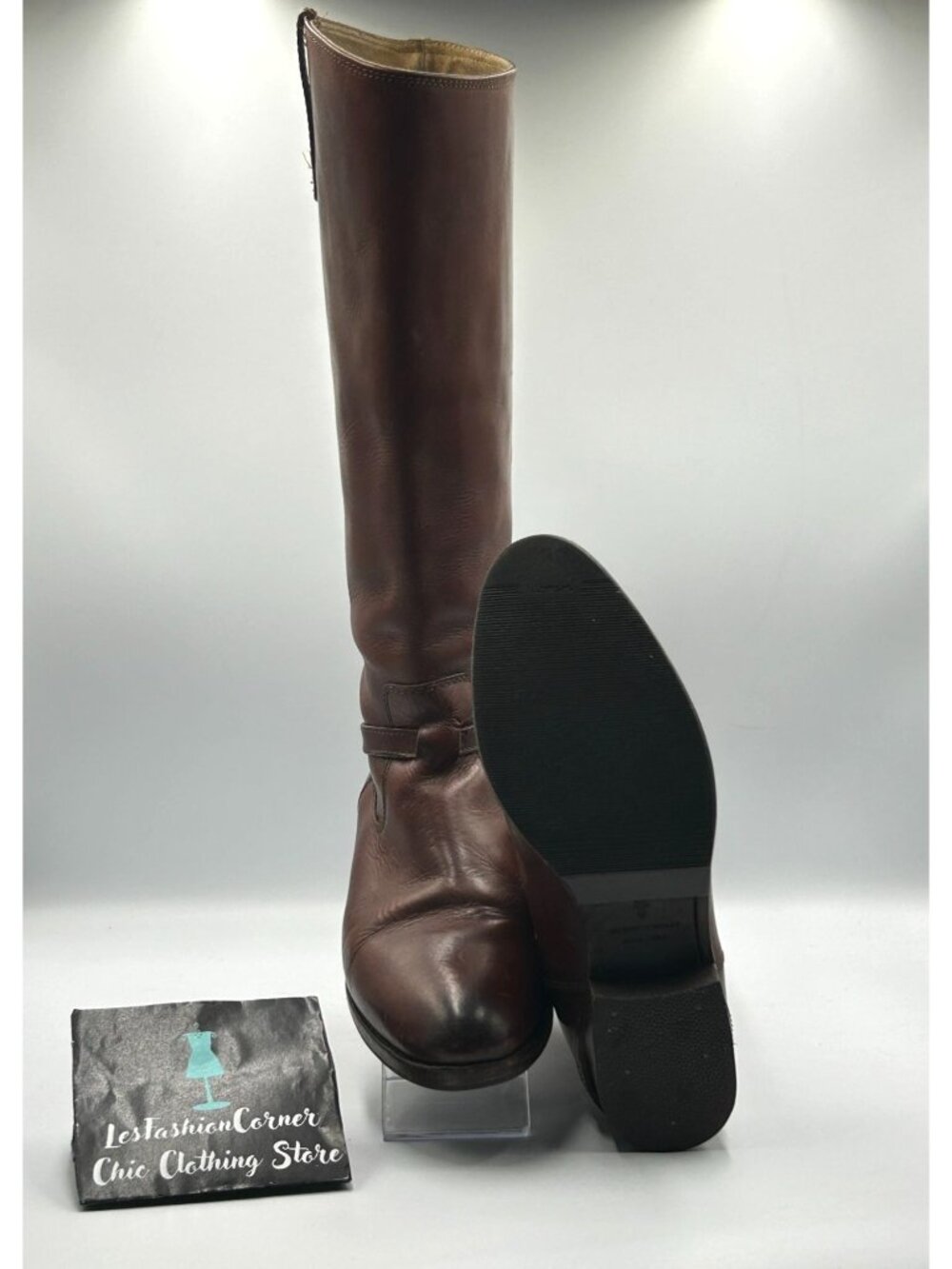 Frye Women's Brown Leather Lindsay Plate Knee-High Riding Boots Size 7.5 3282 - Picture 3 of 16